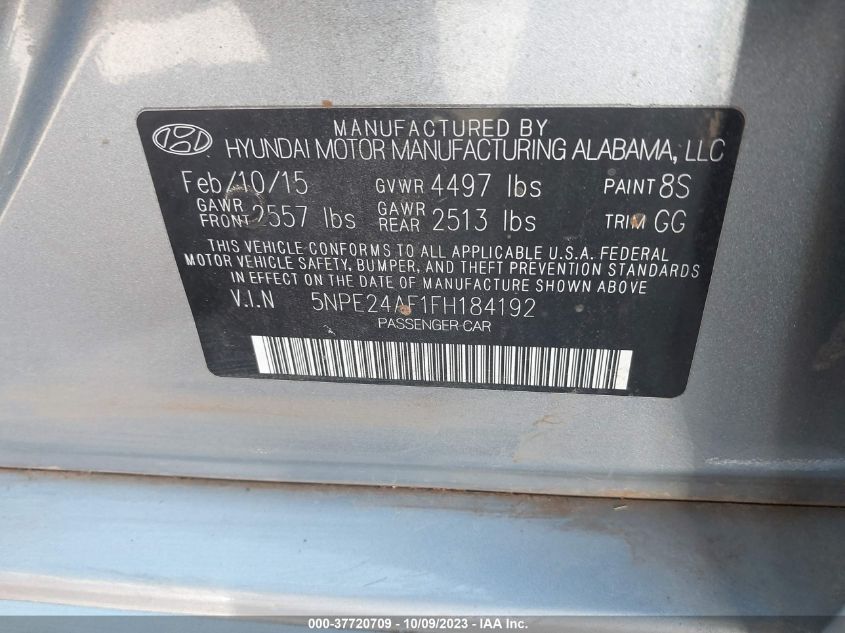 2015 HYUNDAI SONATA 2.4L SE - 5NPE24AF1FH184192