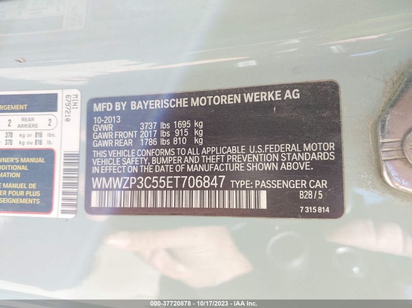 2014 MINI CONVERTIBLE COOPER S WMWZP3C55ET706847