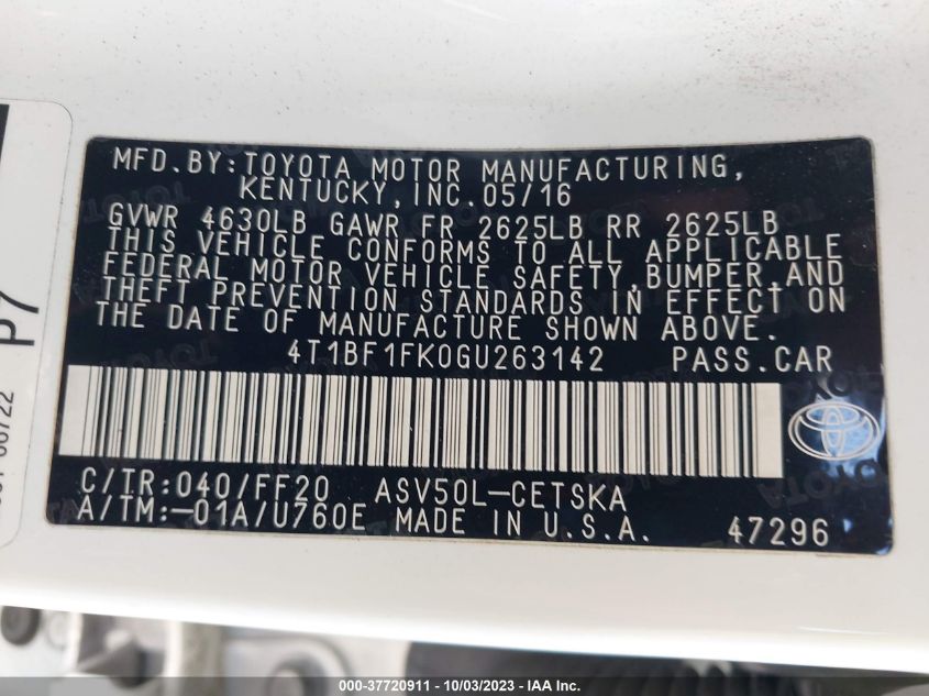 2016 TOYOTA CAMRY LE/XLE/SE/XSE - 4T1BF1FK0GU263142