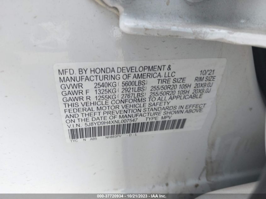 2022 ACURA MDX W/TECHNOLOGY PACKAGE - 5J8YD9H4XNL007547