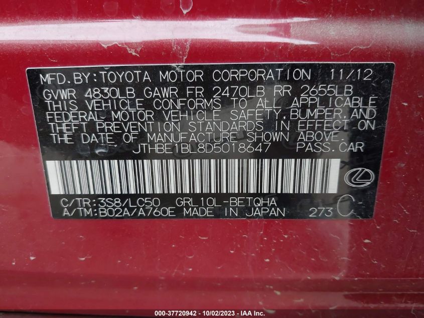 2013 LEXUS GS 350 - JTHBE1BL8D5018647