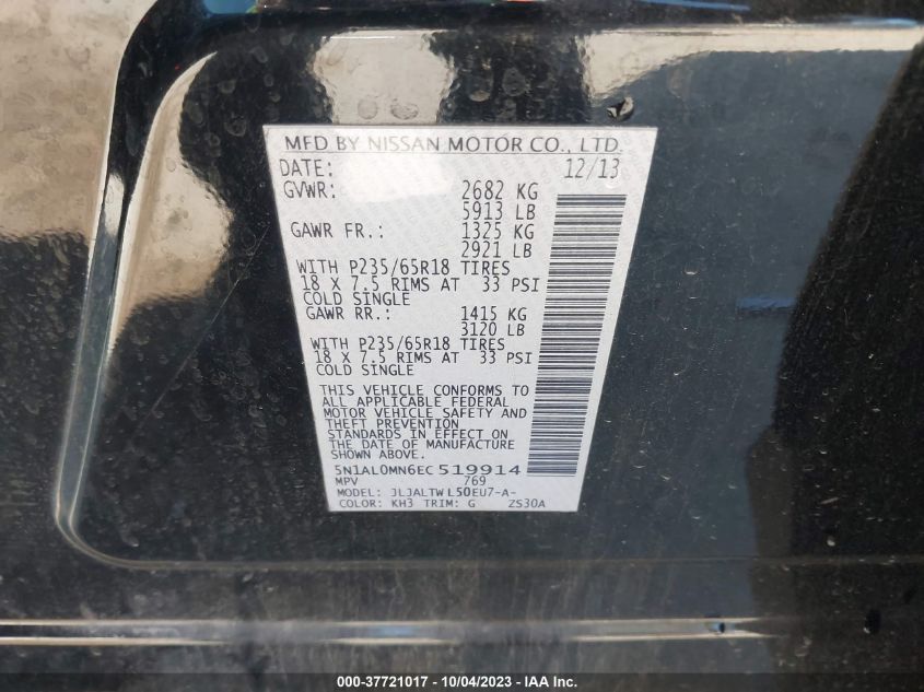 2014 INFINITI QX60 - 5N1AL0MN6EC519914