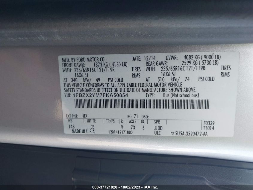 2015 FORD TRANSIT-350 XLT 1FBZX2YM7FKA50854