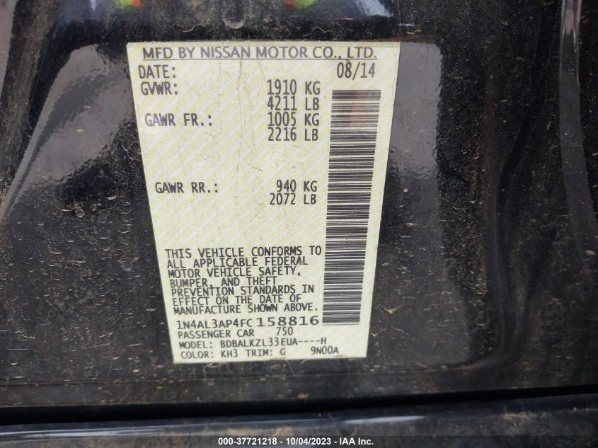 2015 NISSAN ALTIMA 2.5 SV - 1N4AL3AP4FC158816