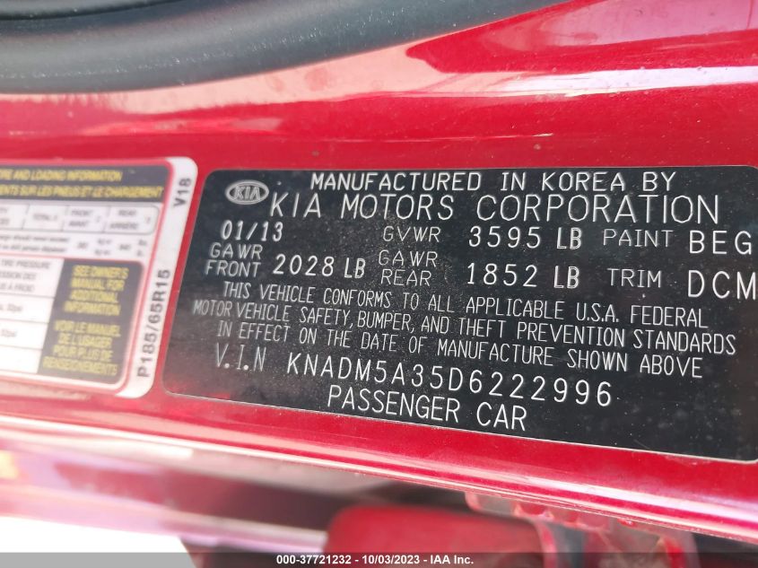 2013 KIA RIO LX - KNADM5A35D6222996