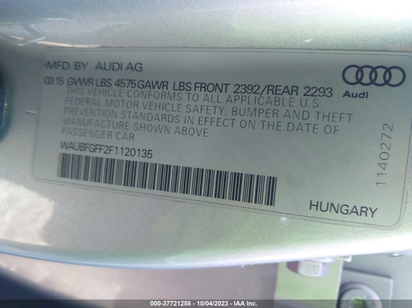 2015 AUDI S3/A3 2.0T PREMIUM WAUBFGFF2F1120135