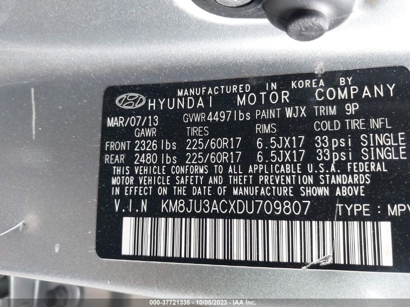 2013 HYUNDAI TUCSON GLS - KM8JU3ACXDU709807