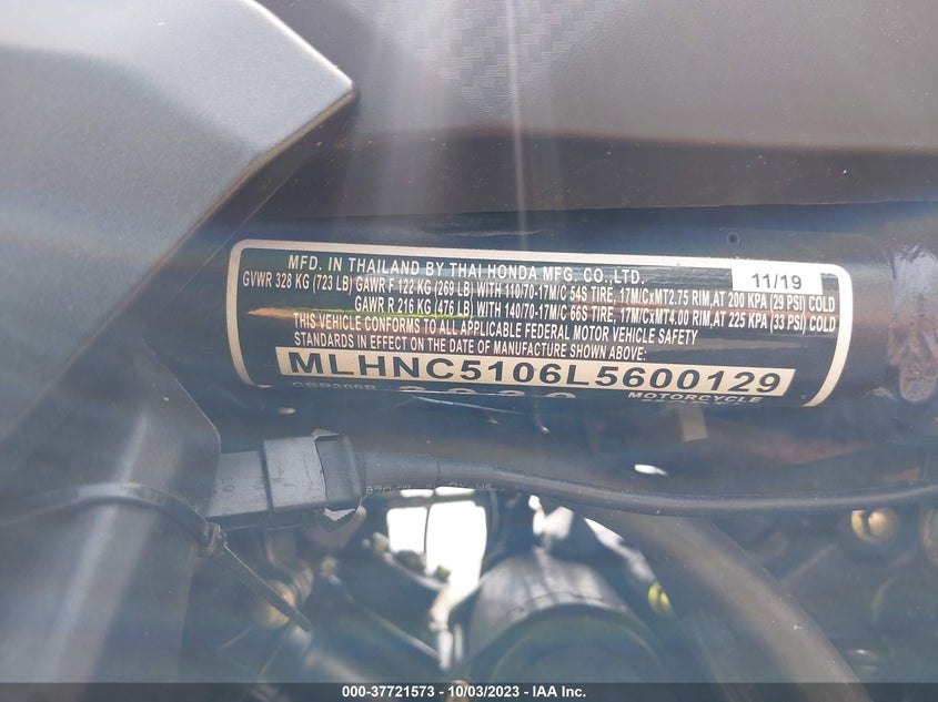 VIN MLHNC5106L5600129 2020 HONDA CBR300 R