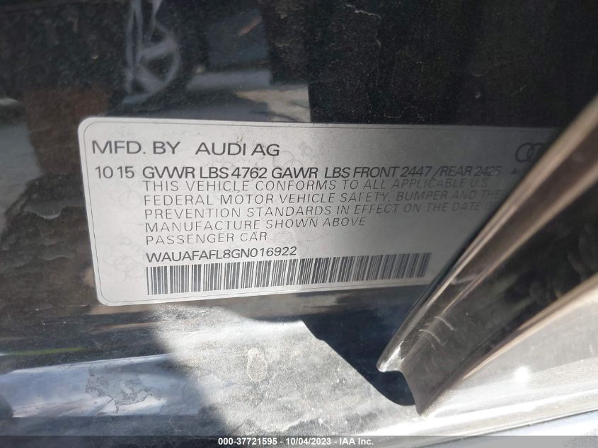 2016 AUDI A4 PREMIUM - WAUAFAFL8GN016922