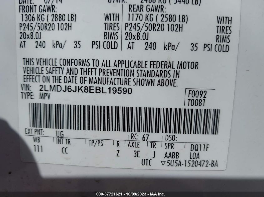 2014 LINCOLN MKX - 2LMDJ6JK8EBL19590