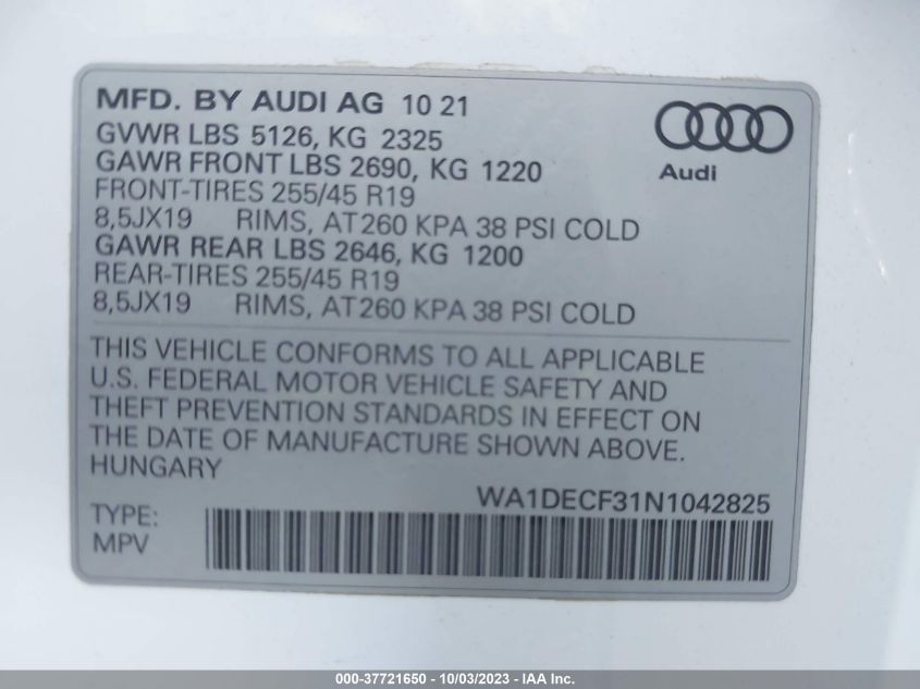 WA1DECF31N1042825 Audi Q3 PREMIUM S LINE 45 9