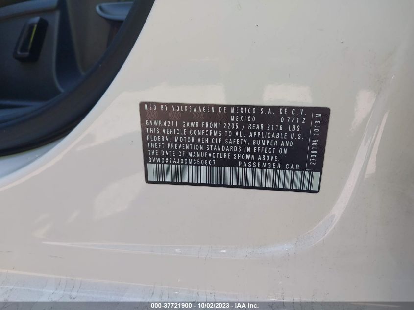 2013 VOLKSWAGEN JETTA SEDAN SE W/CONVENIENCE/SUNROOF - 3VWDX7AJ0DM350807