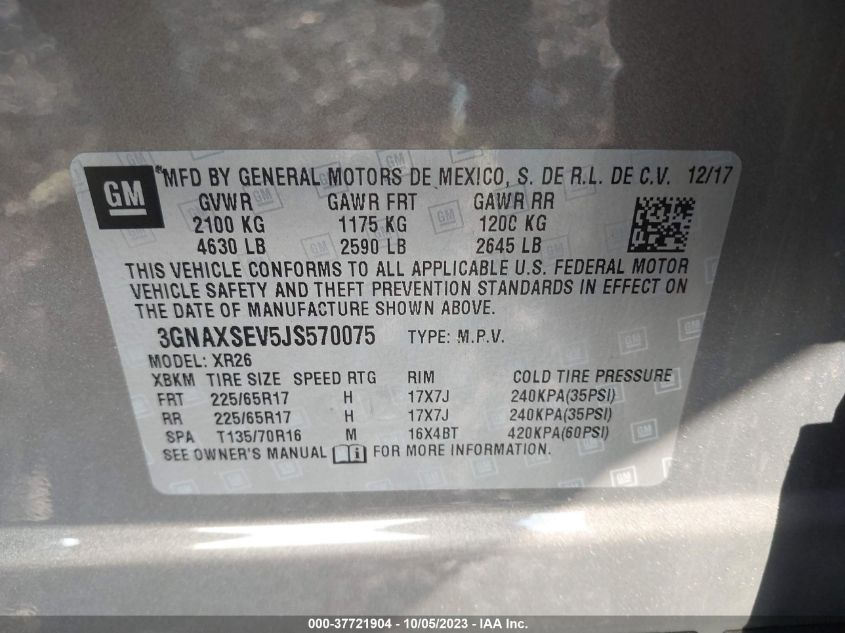 2018 CHEVROLET EQUINOX LT - 3GNAXSEV5JS570075