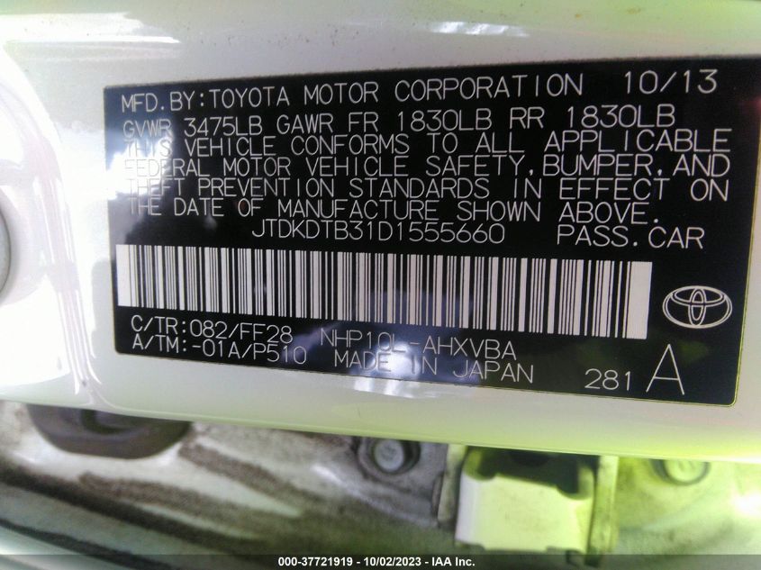 2013 TOYOTA PRIUS C ONE/TWO/THREE/FOUR - JTDKDTB31D1555660