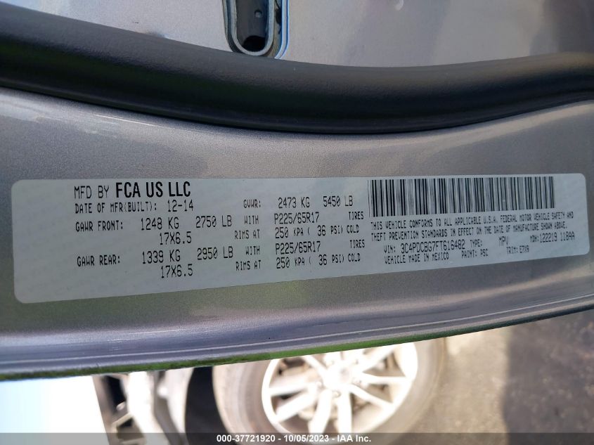 2015 DODGE JOURNEY SXT - 3C4PDCBG7FT616482