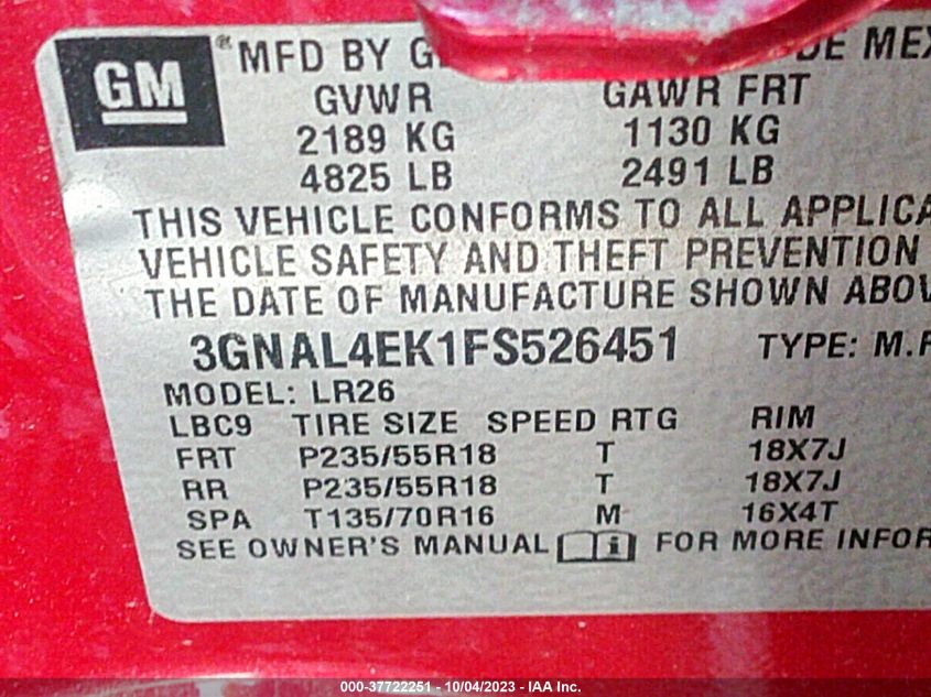 2015 CHEVROLET CAPTIVA SPORT FLEET LTZ - 3GNAL4EK1FS526451