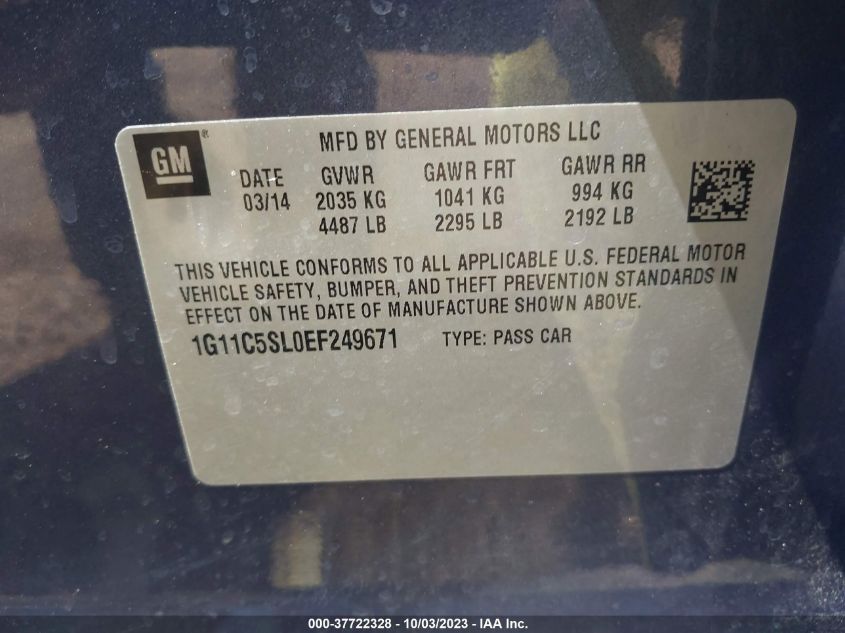 2014 CHEVROLET MALIBU LT - 1G11C5SL0EF249671