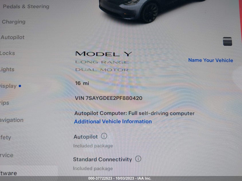 VIN 7SAYGDEE2PF880420 2023 TESLA MODEL Y