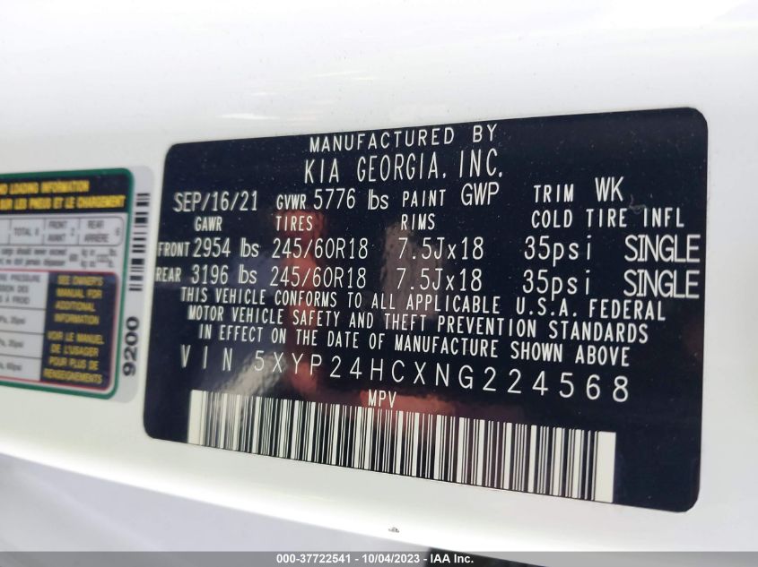 2022 KIA TELLURIDE LX - 5XYP24HCXNG224568