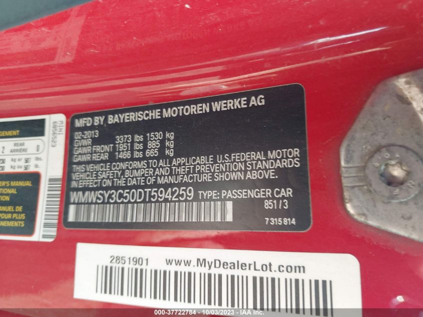 2013 MINI ROADSTER COOPER S - WMWSY3C50DT594259