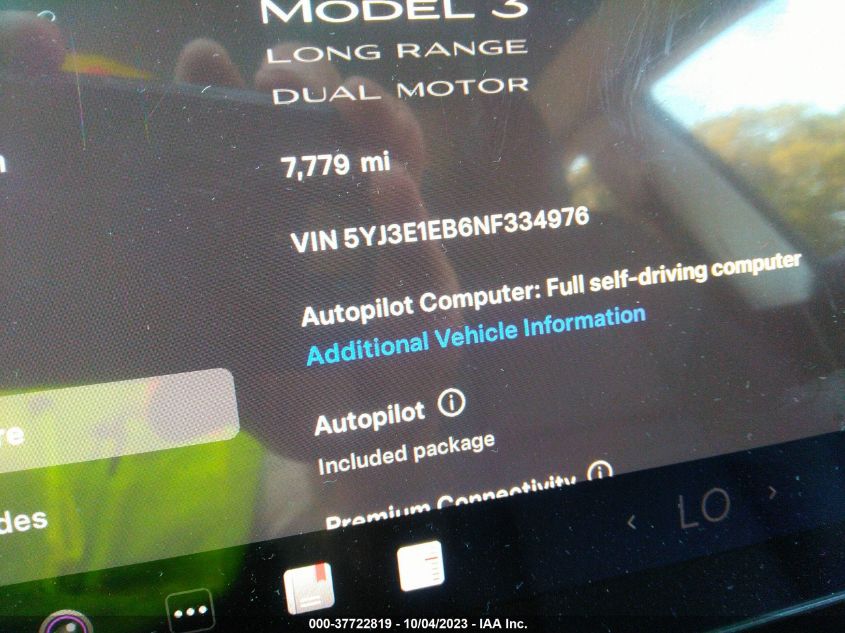 2022 TESLA MODEL 3 LONG RANGE - 5YJ3E1EB6NF334976