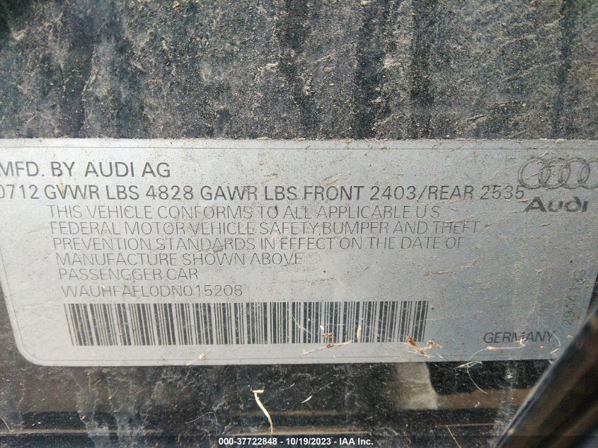 2013 AUDI A4 PREMIUM PLUS - WAUHFAFL0DN015208