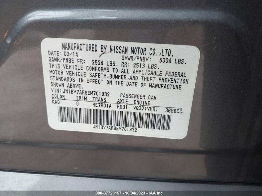 2014 INFINITI Q50 - JN1BV7AR9EM701932