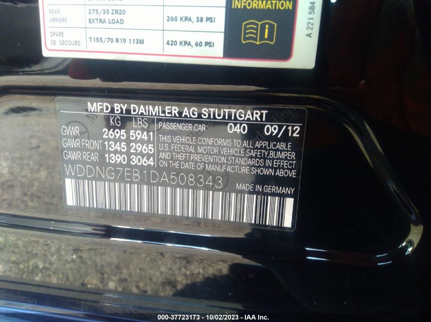 2013 MERCEDES-BENZ S 63 AMG WDDNG7EB1DA508343
