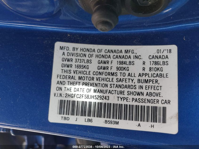 2018 HONDA CIVIC LX - 2HGFC2F58JH529243