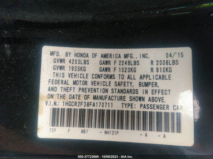 2015 HONDA ACCORD LX - 1HGCR2F38FA170711