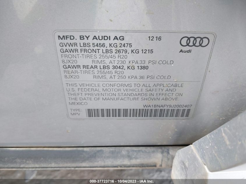 WA1BNAFY9J2002407 2018 AUDI Q5, photo no. 9