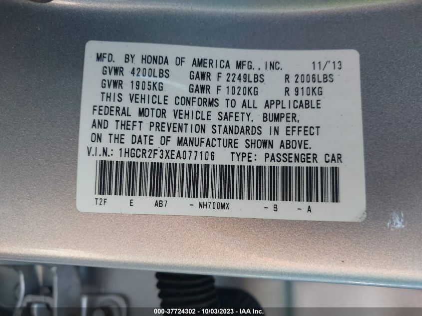 2014 HONDA ACCORD SEDAN TOURING - 1HGCR2F9XEA076106