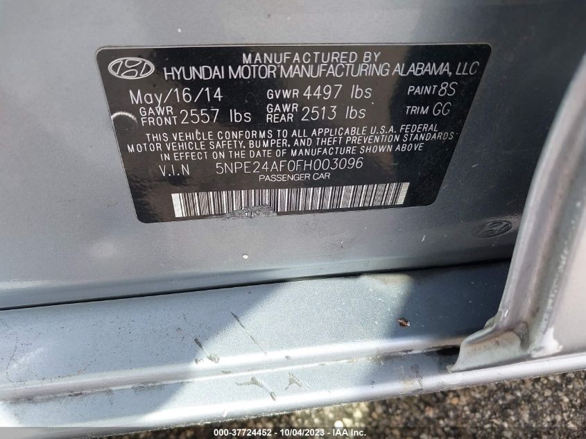 2015 HYUNDAI SONATA 2.4L SE - 5NPE24AF0FH003096