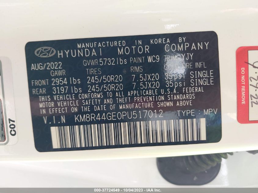 KM8R44GE0PU517012 Hyundai Palisade SEL 9