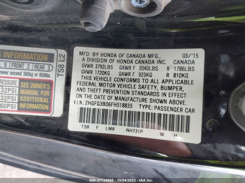 2015 HONDA CIVIC - 3HGFG3B06FH518835