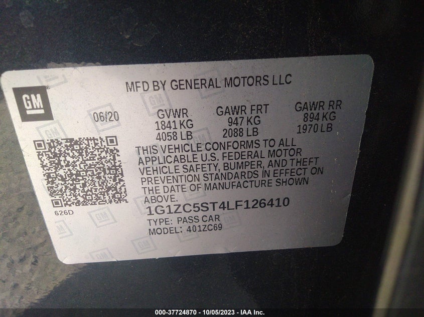 VIN 1G1ZC5ST4LF126410 2020 CHEVROLET MALIBU LS