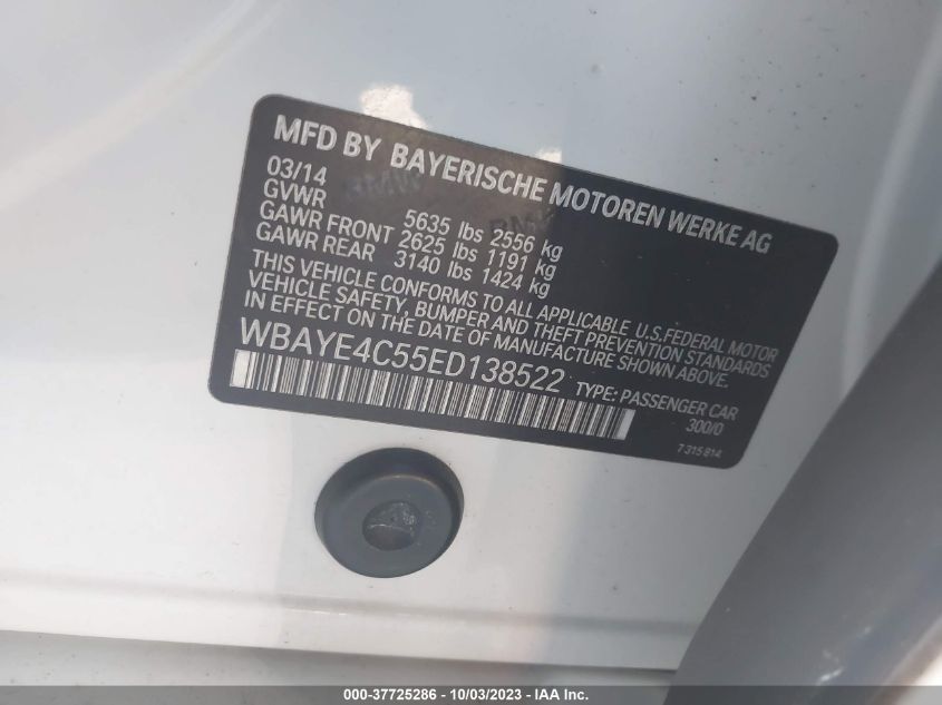 2014 BMW 740LI WBAYE4C55ED138522