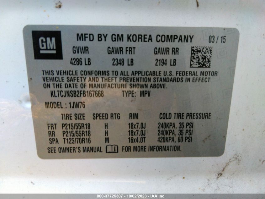 2015 CHEVROLET TRAX LTZ - KL7CJNSB2FB167668