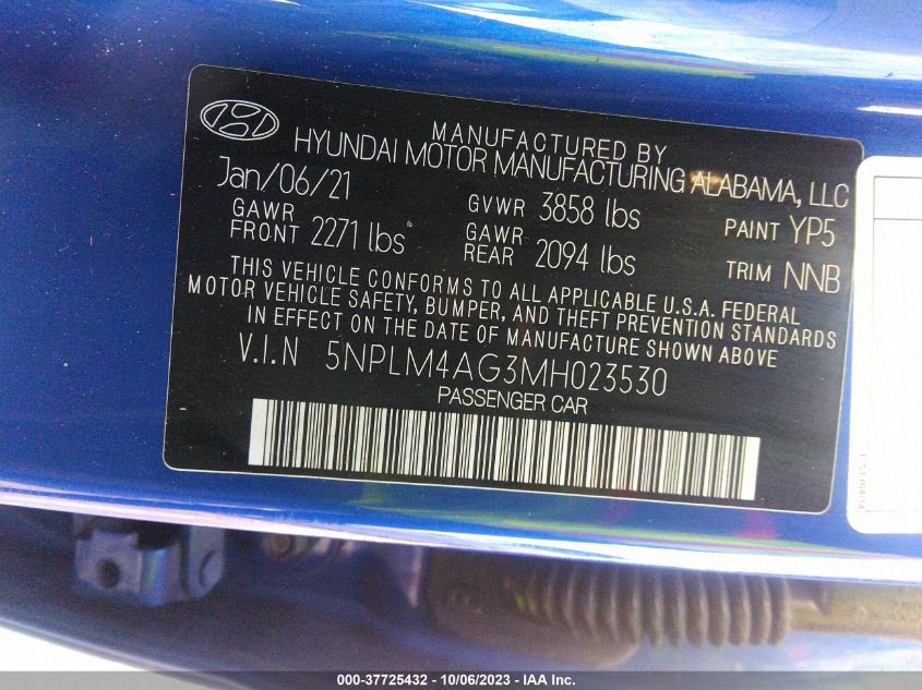 VIN 5NPLM4AG3MH023530 2021 HYUNDAI ELANTRA SEL