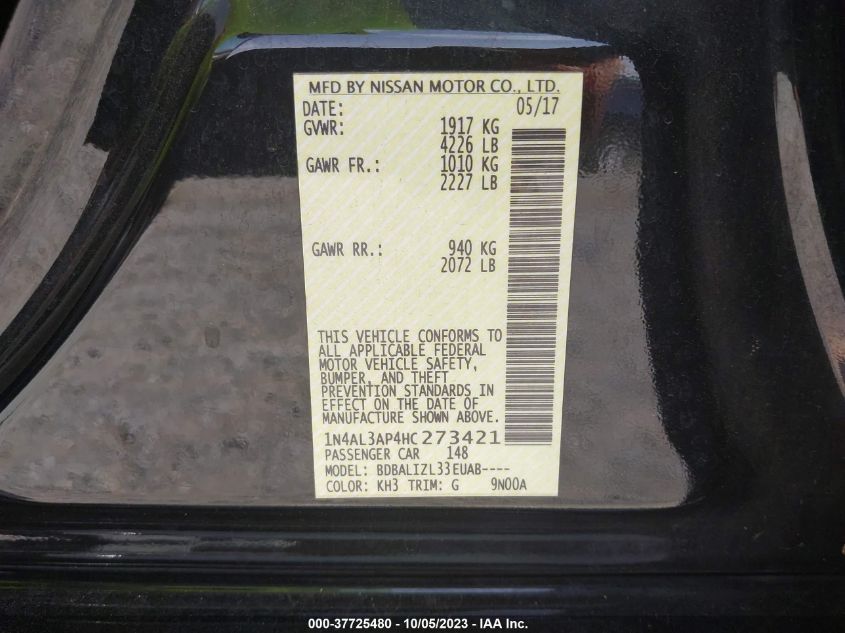 2017 NISSAN ALTIMA 2.5 - 1N4AL3AP4HC273421