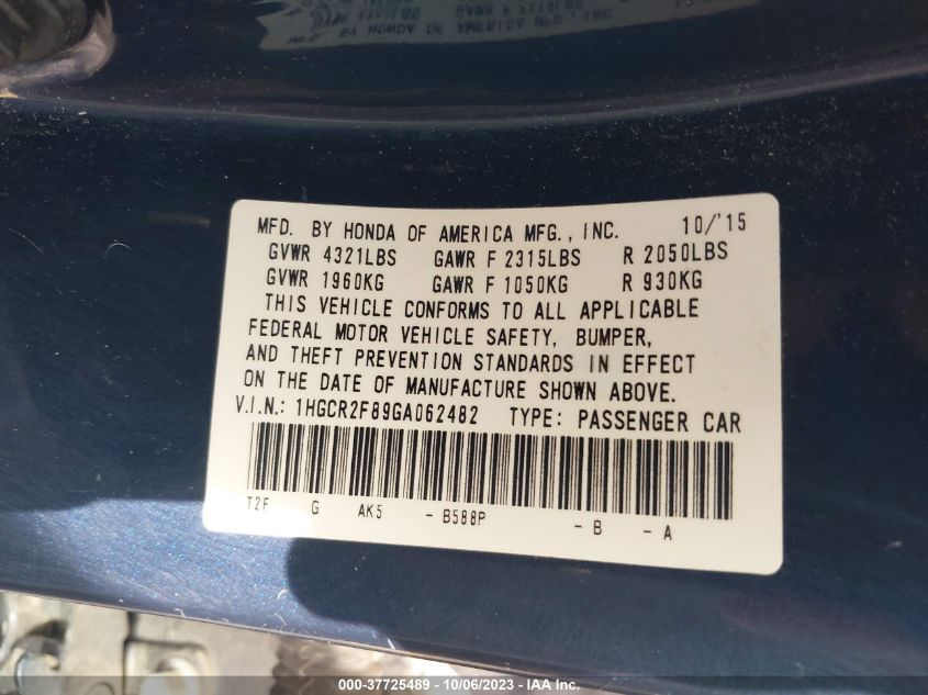 2016 HONDA ACCORD SEDAN EX-L - 1HGCR2F89GA062482