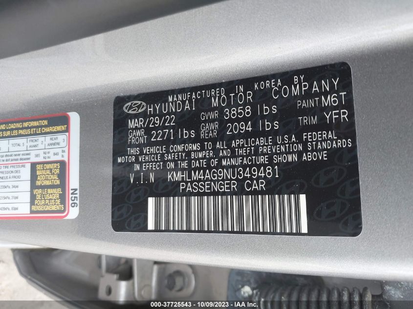 2022 HYUNDAI ELANTRA SEL - KMHLM4AG9NU349481