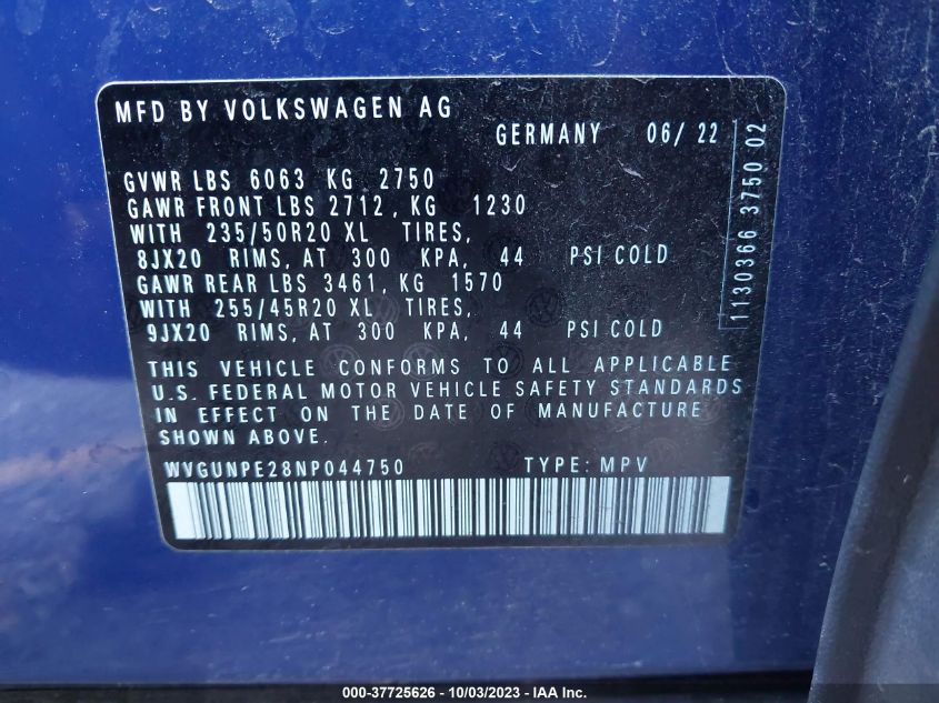 2022 VOLKSWAGEN ID.4 PRO S WVGUNPE28NP044750
