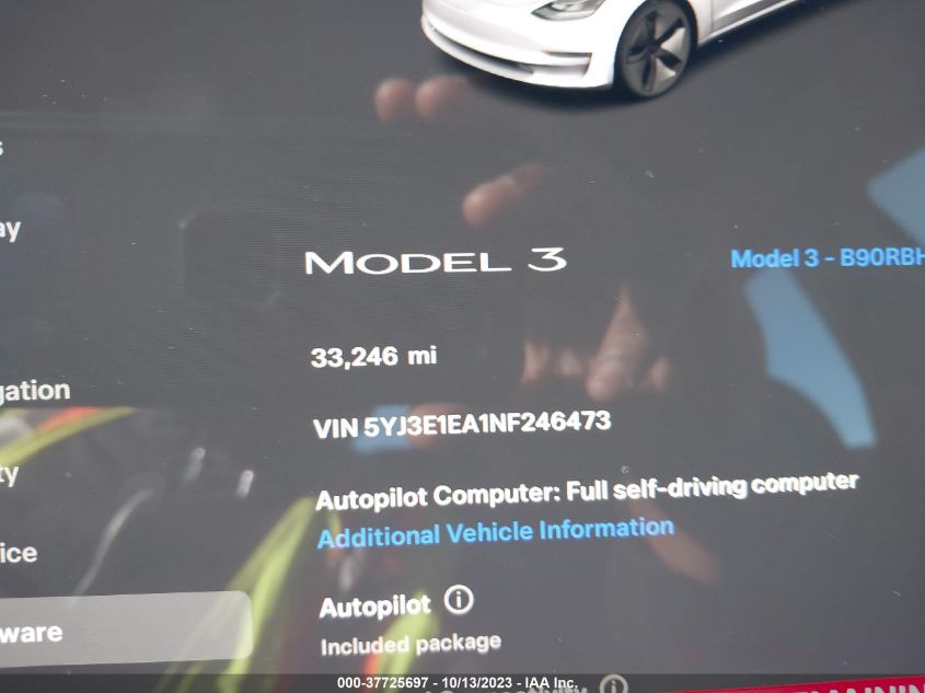 2022 TESLA MODEL 3 - 5YJ3E1EA1NF246473