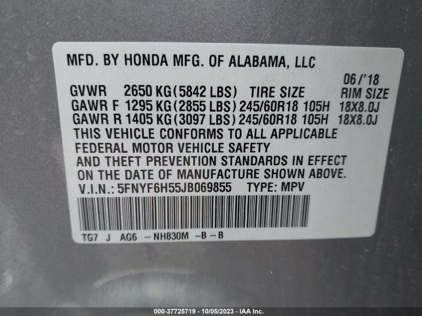 2018 HONDA PILOT EX-L - 5FNYF6H55JB069855