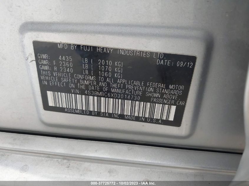 2013 SUBARU LEGACY 2.5I PREMIUM - 4S3BMBC6XD3014730