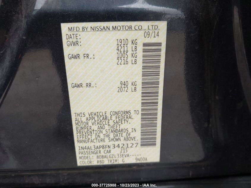 2015 NISSAN ALTIMA 2.5/S/SV/SL - 1N4AL3AP8FN342127