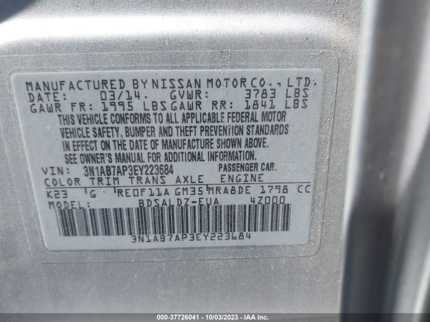 2014 NISSAN SENTRA SV - 3N1AB7AP3EY223684