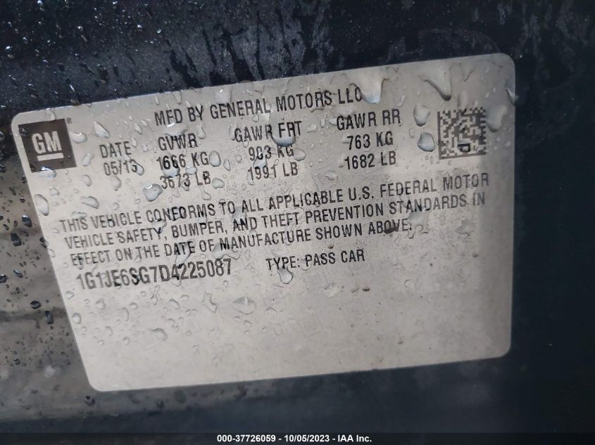 2013 CHEVROLET SONIC LTZ - 1G1JE6SG7D4225087