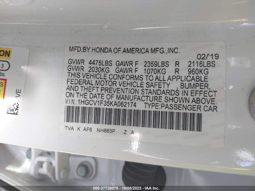 2019 HONDA ACCORD SEDAN SPORT 1.5T - 1HGCV1F35KA062174